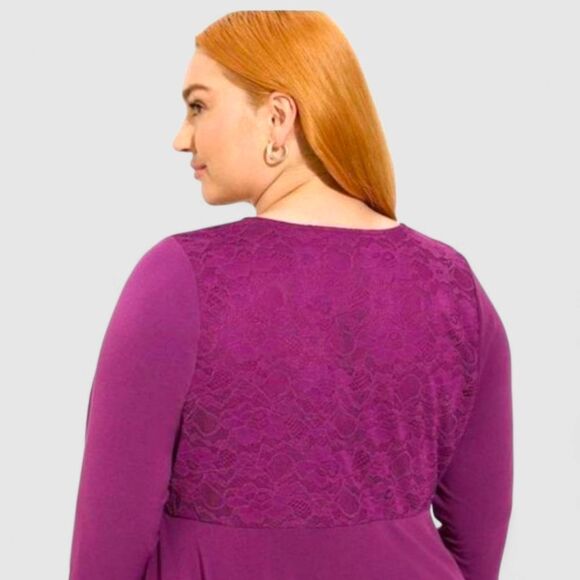 TORRID Plus Size Studio Knit Purple Lace V- Neck Babydoll Size 4X - Picture 7 of 16